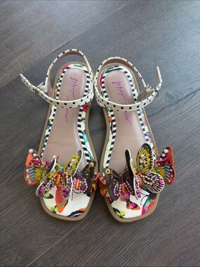 Darling Girls Betsey Johnson White Multicolor Beaded Butterfly Sandals - size 3